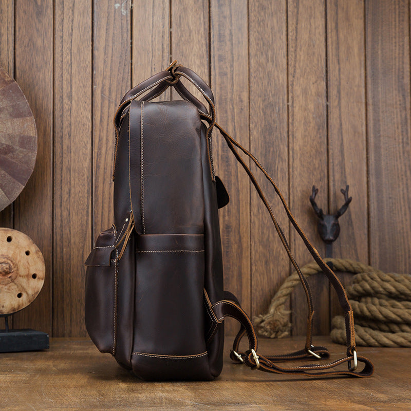 Men's Rucksack Handmade Cowhide Genuine Leather Business Casual Handbag Korean Fashion Large Capacity Travel Bag for Men