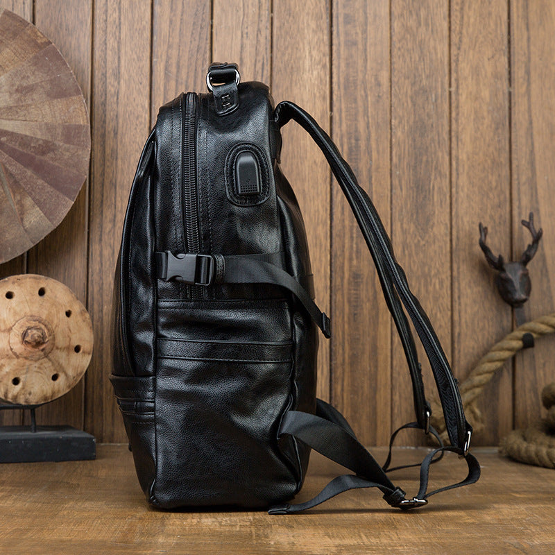 Men's rucksack cowhide genuine leather original handmade Korean fashion personality USB charging bag for men