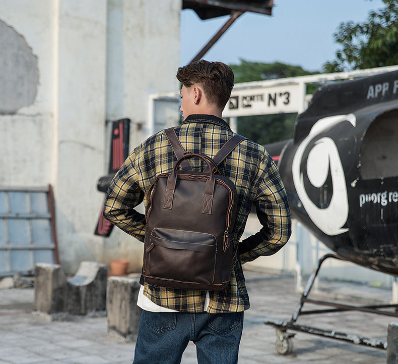 Men's Rucksack Handmade Cowhide Genuine Leather Business Casual Handbag Korean Fashion Large Capacity Travel Bag for Men