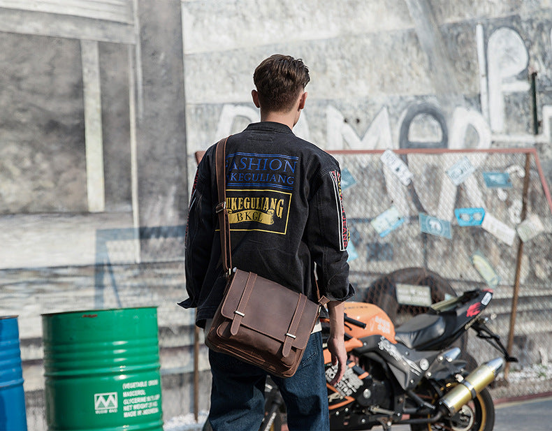 Men's shoulder bag cowhide genuine leather handmade messenger bag retro crossbody bag for men
