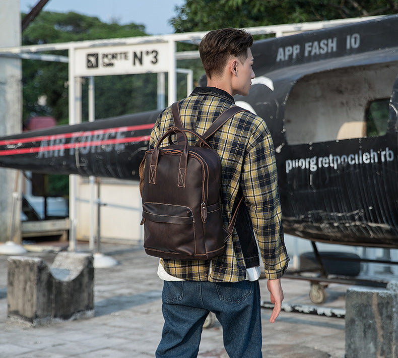 Men's Rucksack Handmade Cowhide Genuine Leather Business Casual Handbag Korean Fashion Large Capacity Travel Bag for Men