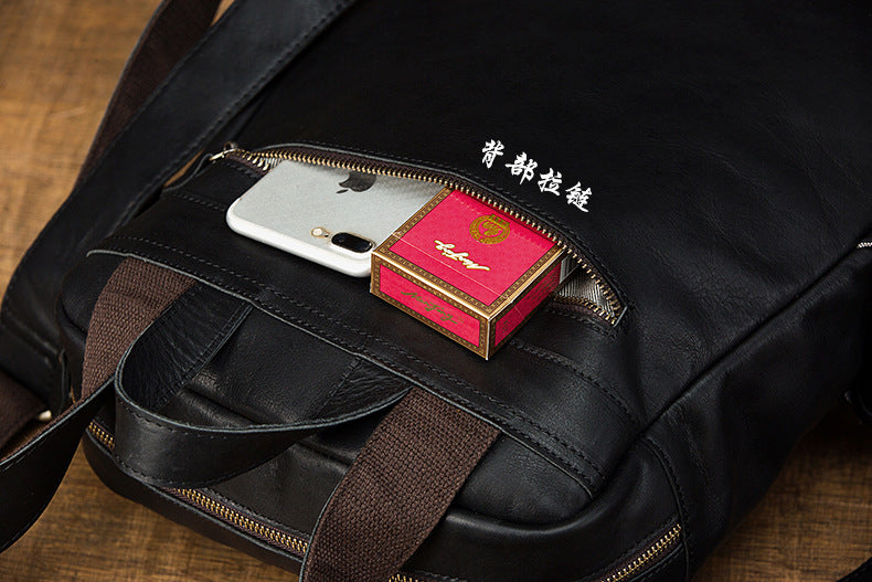Men's Rucksack Handmade Cowhide Genuine Leather Casual Travel Bag Computer Bag Simple Fashion Unisex Bag