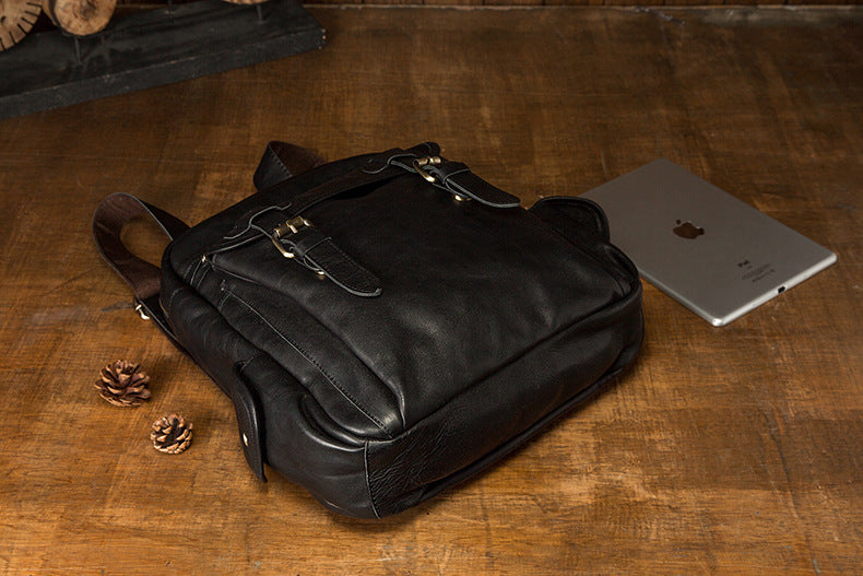 Men's Rucksack Handmade Cowhide Genuine Leather Casual Travel Bag Computer Bag Simple Fashion Unisex Bag