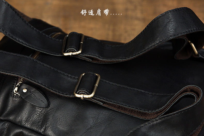 Men's Rucksack Handmade Cowhide Genuine Leather Casual Travel Bag Computer Bag Simple Fashion Unisex Bag