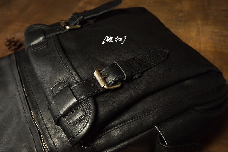 Men's Rucksack Handmade Cowhide Genuine Leather Casual Travel Bag Computer Bag Simple Fashion Unisex Bag