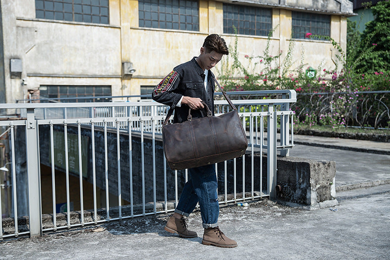 Men's handbag, large size, large capacity, genuine cowhide leather, Crazy Horse men's travel bag