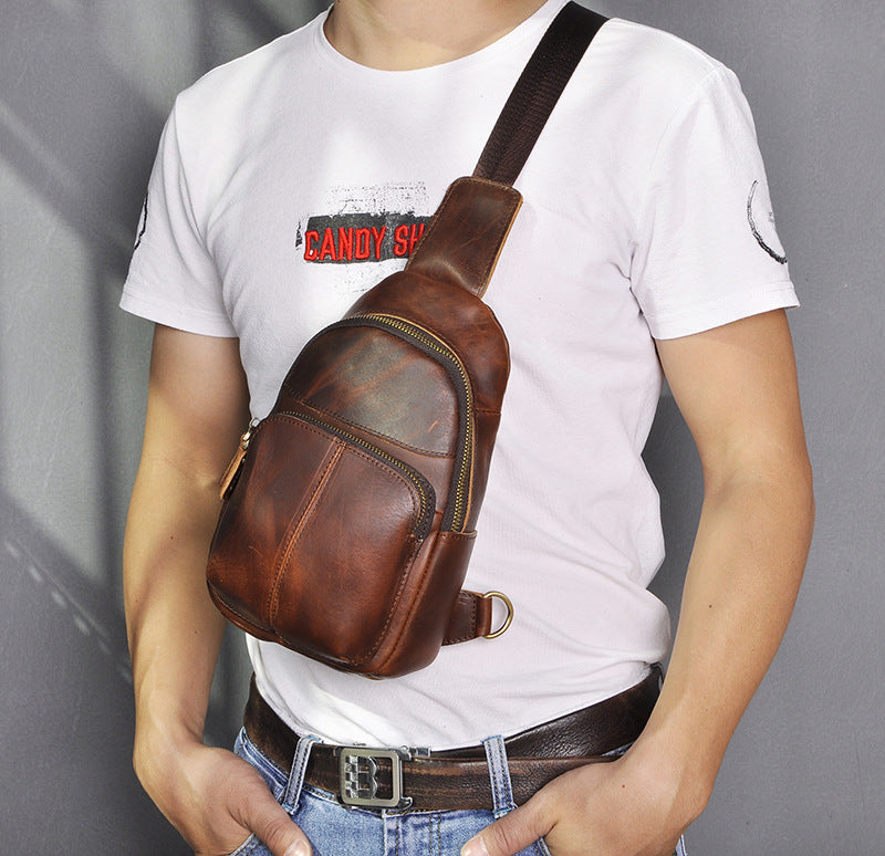 Men's bust bag Genuine cowhide leather retro outdoor versatile crossbody bag for men
