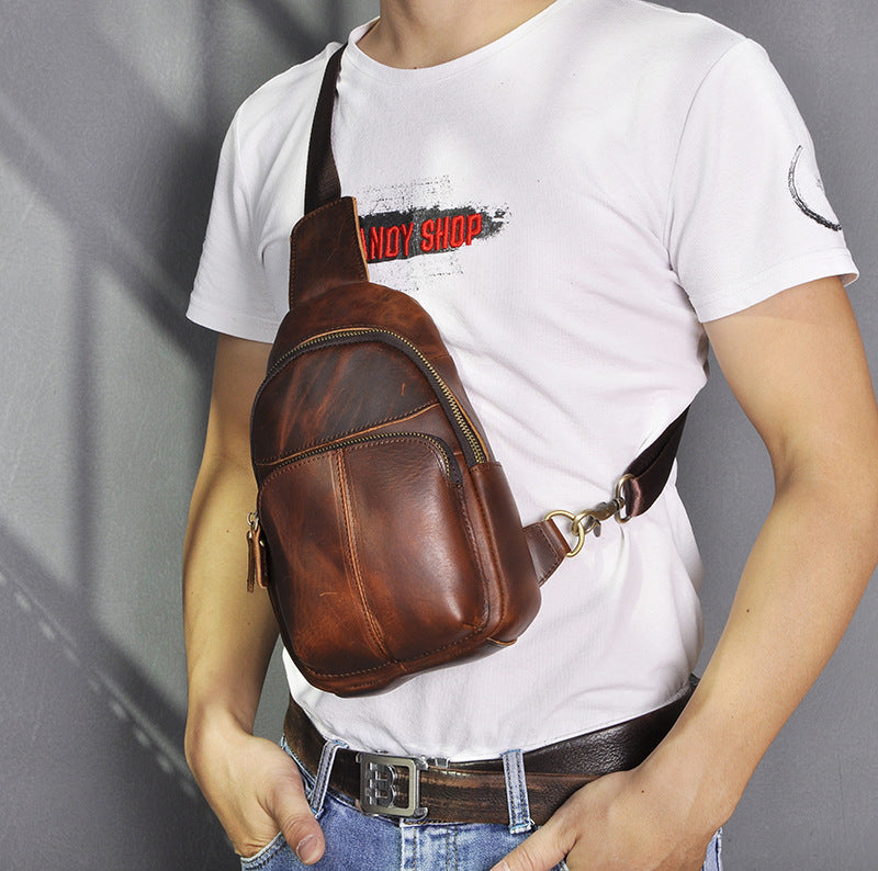Men's bust bag Genuine cowhide leather retro outdoor versatile crossbody bag for men