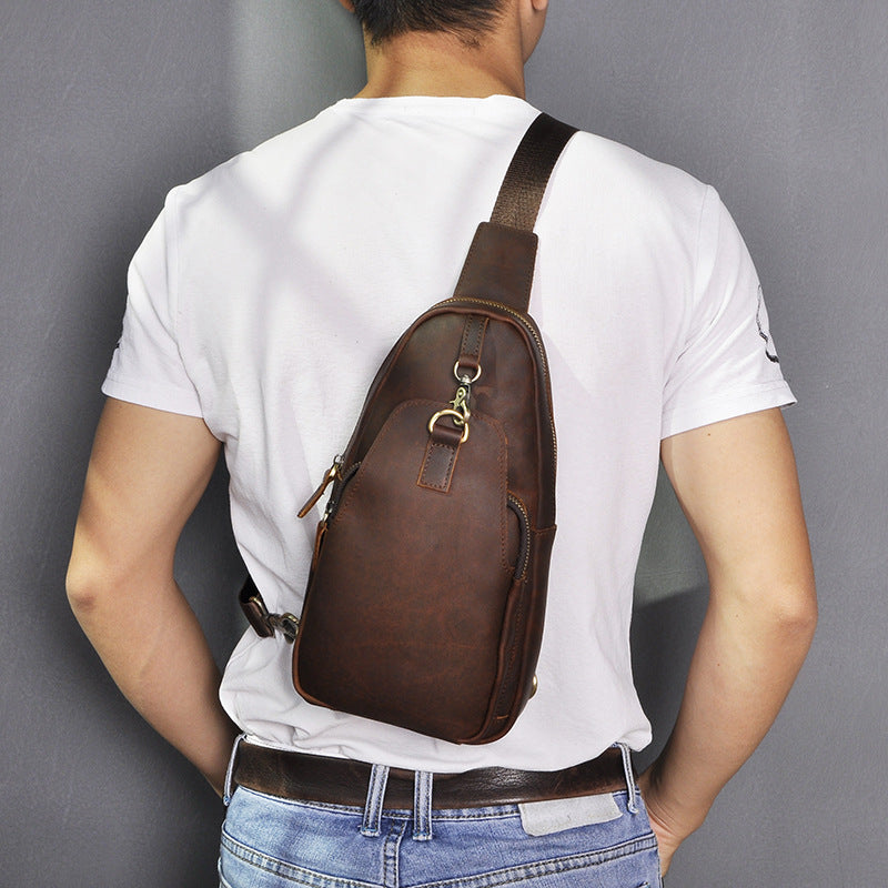 Men's bust bag Genuine cowhide leather retro outdoor versatile crossbody bag for men