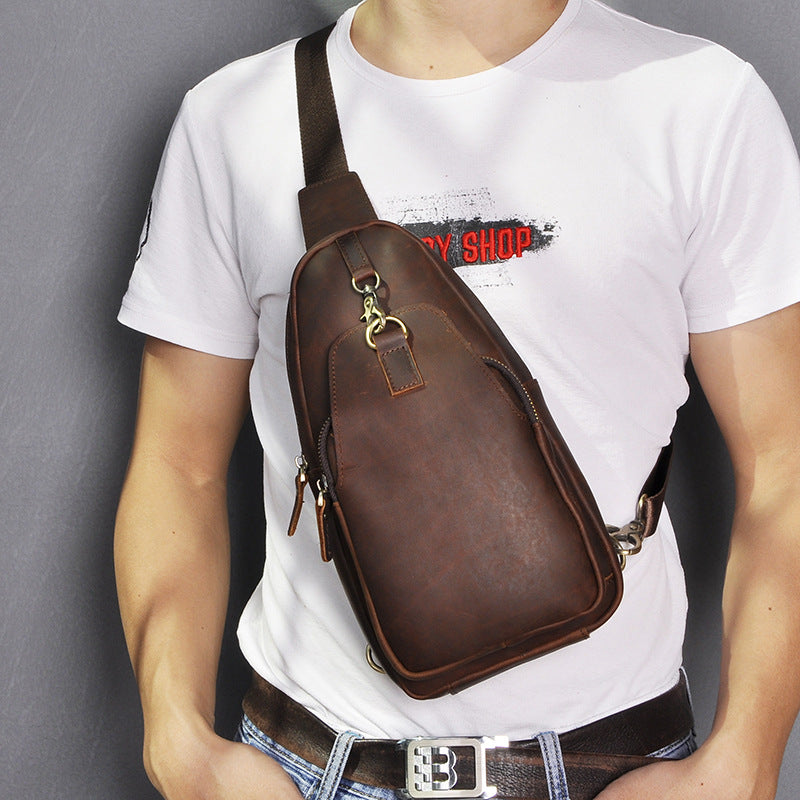 Men's bust bag Genuine cowhide leather retro outdoor versatile crossbody bag for men