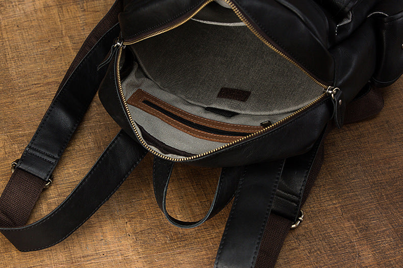 Men's Rucksack Handmade Cowhide Genuine Leather Casual Travel Bag Computer Bag Simple Fashion Unisex Bag