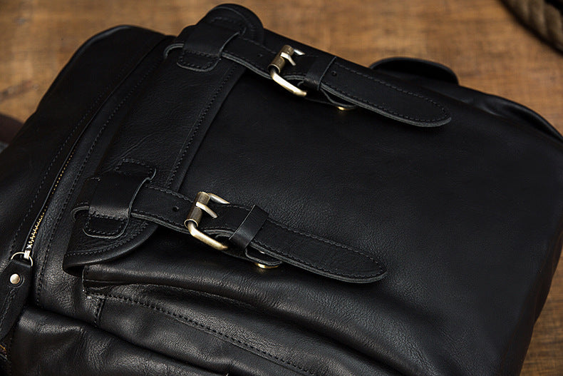 Men's Rucksack Handmade Cowhide Genuine Leather Casual Travel Bag Computer Bag Simple Fashion Unisex Bag
