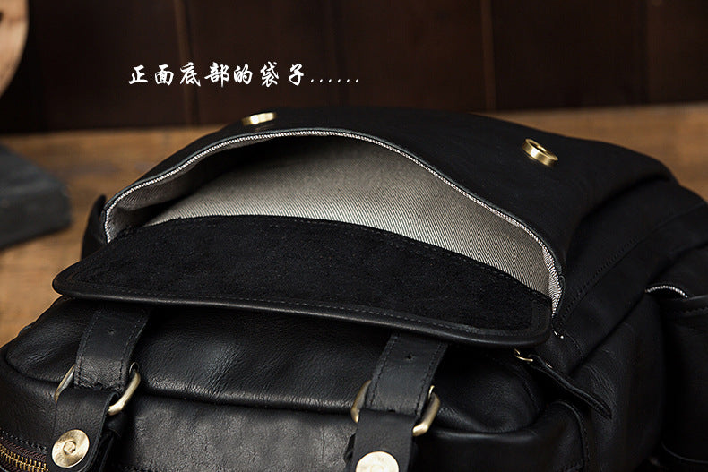 Men's Rucksack Handmade Cowhide Genuine Leather Casual Travel Bag Computer Bag Simple Fashion Unisex Bag