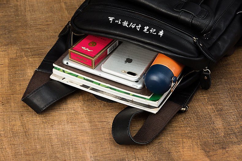 Men's Rucksack Handmade Cowhide Genuine Leather Casual Travel Bag Computer Bag Simple Fashion Unisex Bag