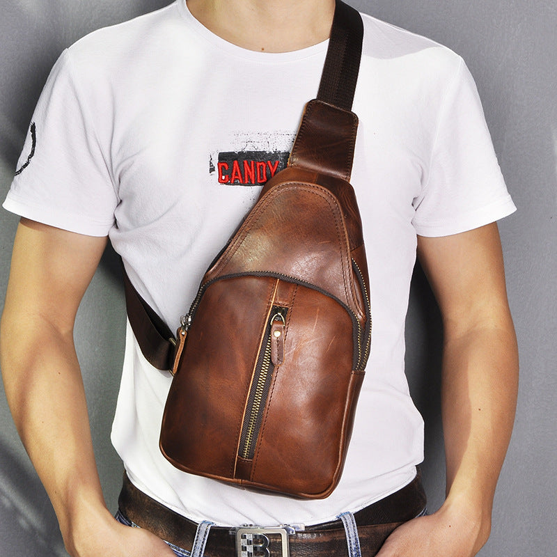 Men's bust bag Genuine cowhide leather retro outdoor multifunctional crossbody bag for men