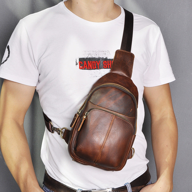Men's bust bag Genuine cowhide leather retro outdoor versatile crossbody bag for men