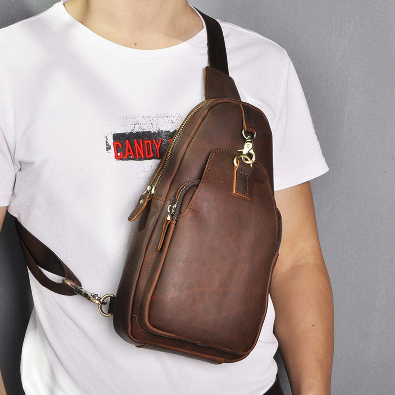 Men's bust bag Genuine cowhide leather retro outdoor versatile crossbody bag for men