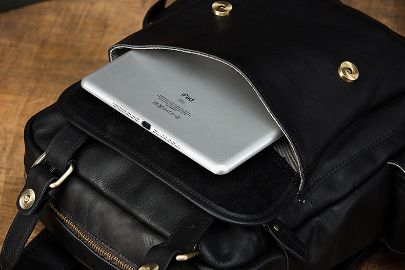 Men's Rucksack Handmade Cowhide Genuine Leather Casual Travel Bag Computer Bag Simple Fashion Unisex Bag