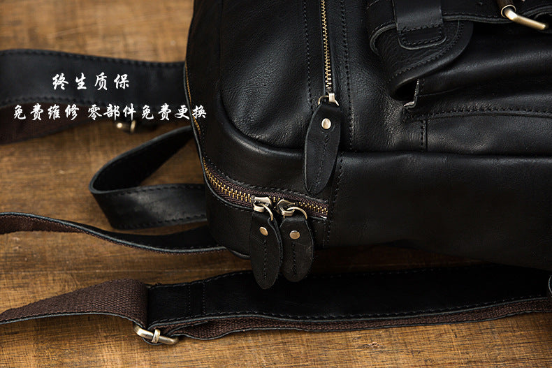 Men's Rucksack Handmade Cowhide Genuine Leather Casual Travel Bag Computer Bag Simple Fashion Unisex Bag