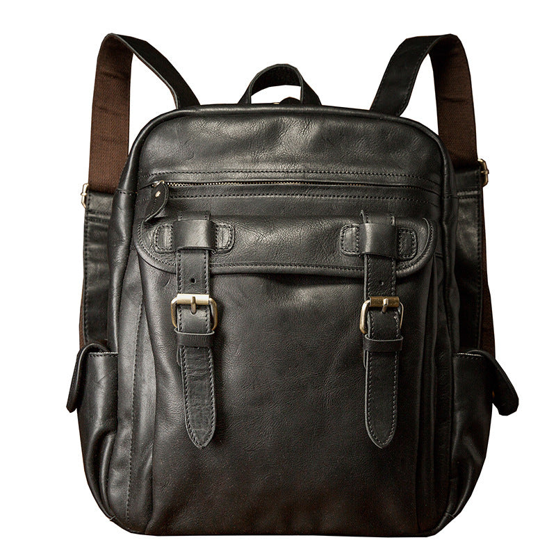 Men's Rucksack Handmade Cowhide Genuine Leather Casual Travel Bag Computer Bag Simple Fashion Unisex Bag