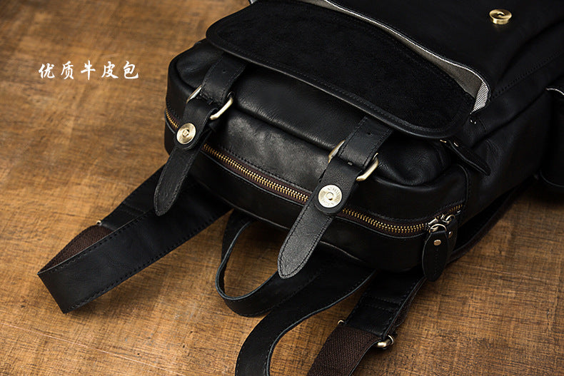 Men's Rucksack Handmade Cowhide Genuine Leather Casual Travel Bag Computer Bag Simple Fashion Unisex Bag