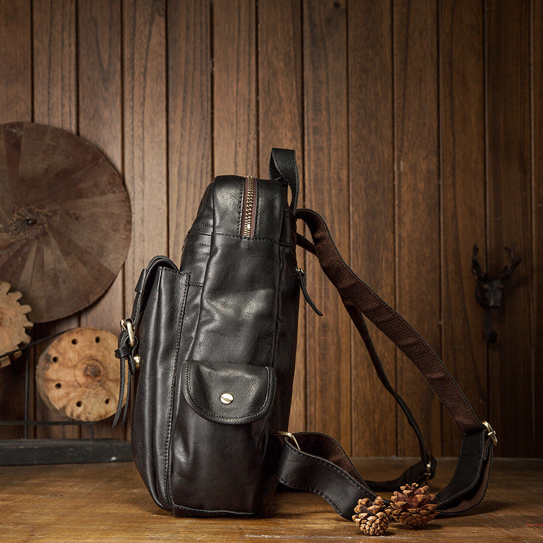 Men's Rucksack Handmade Cowhide Genuine Leather Casual Travel Bag Computer Bag Simple Fashion Unisex Bag