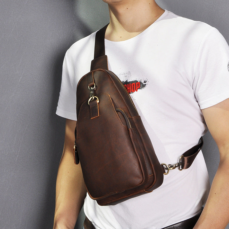 Men's bust bag Genuine cowhide leather retro outdoor versatile crossbody bag for men