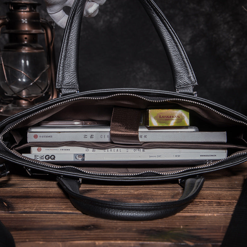 Men's Briefcase Handbag Cowhide Genuine Leather Business Men's Computer Bag