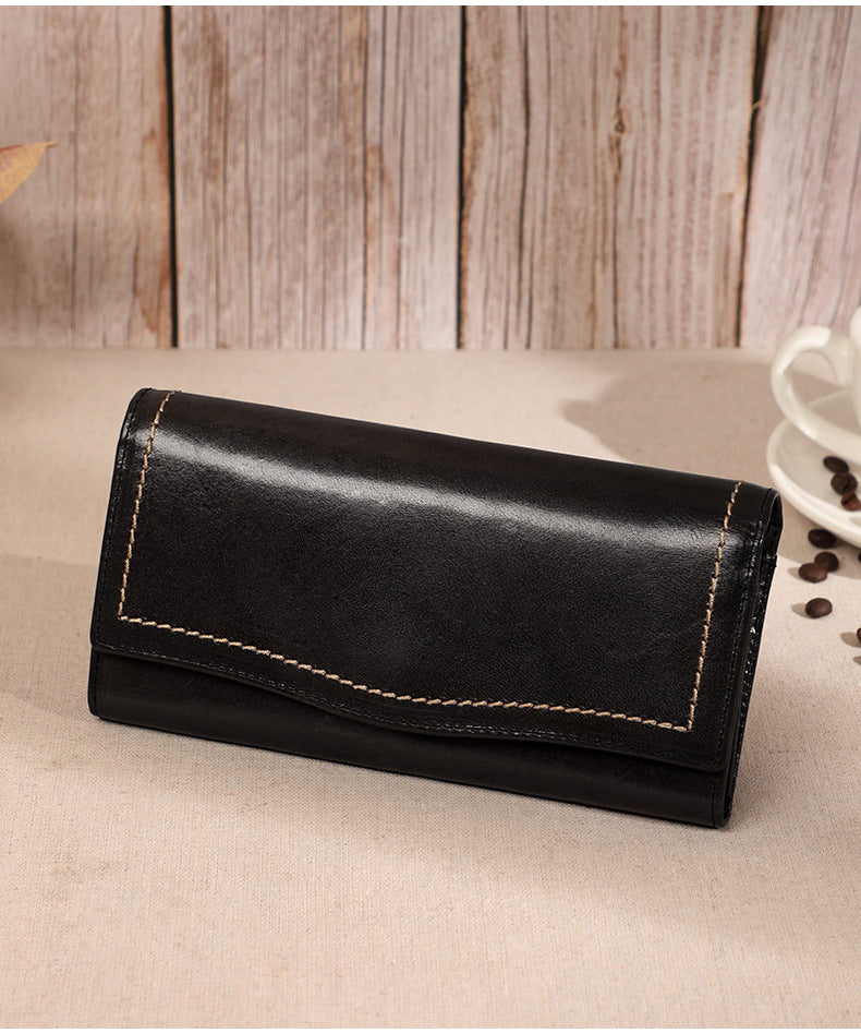 Ladies wallet long genuine leather clutch bag large capacity wallet cowhide wallet bifold wallet retro long wallet