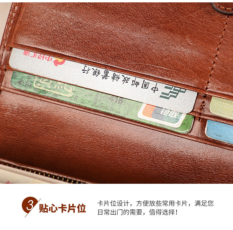 Ladies wallet long genuine leather clutch bag large capacity wallet cowhide wallet bifold wallet retro long wallet