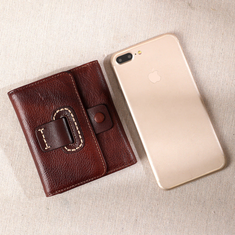 Ladies wallet short genuine leather tri-fold wallet vertical cowhide wallet large capacity retro wallet