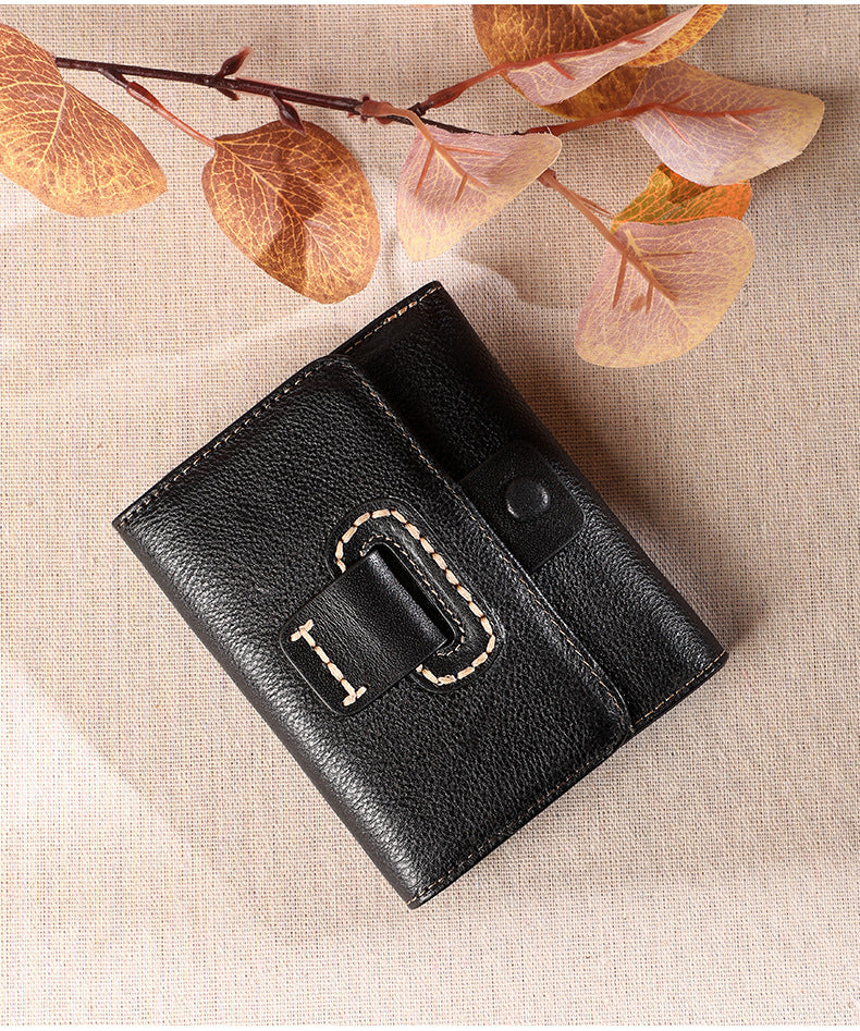 Ladies wallet short genuine leather tri-fold wallet vertical cowhide wallet large capacity retro wallet