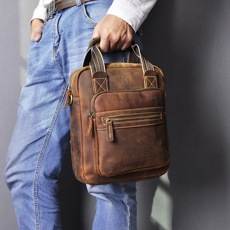 Men's Shoulder Bag Genuine Cowhide Leather Retro Men's Crossbody Bag