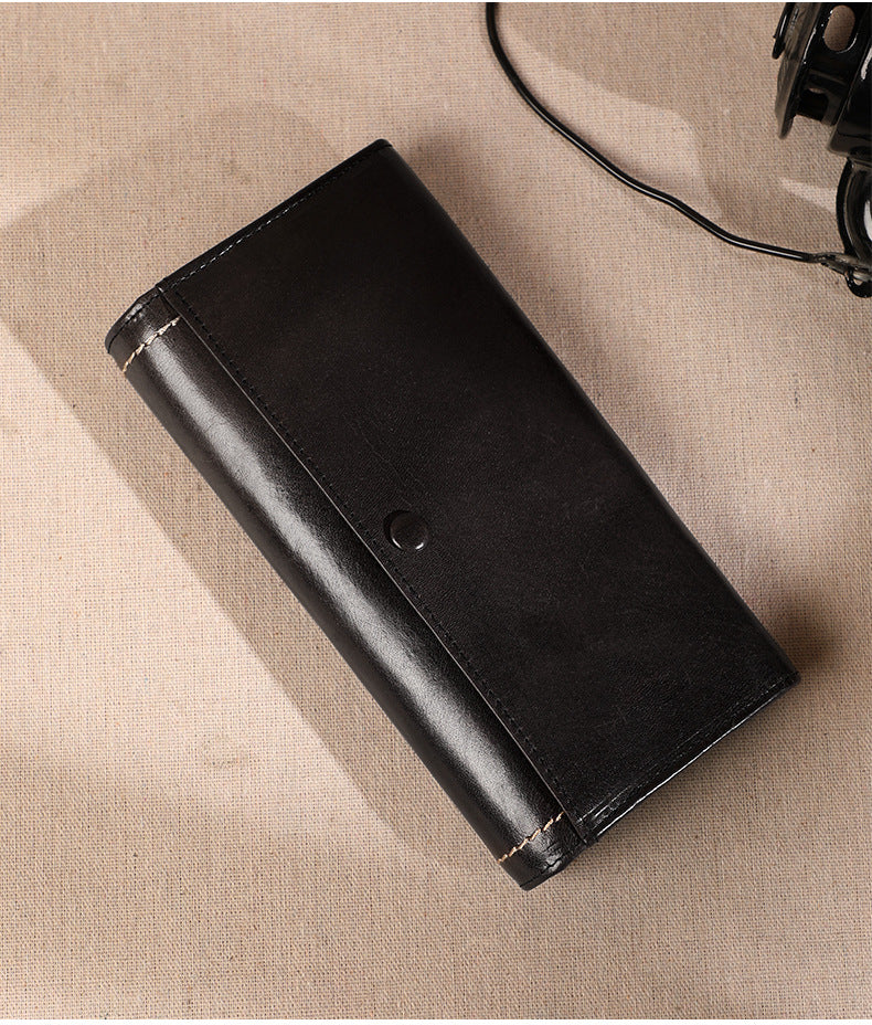 Ladies wallet long genuine leather clutch bag large capacity wallet cowhide wallet bifold wallet retro long wallet