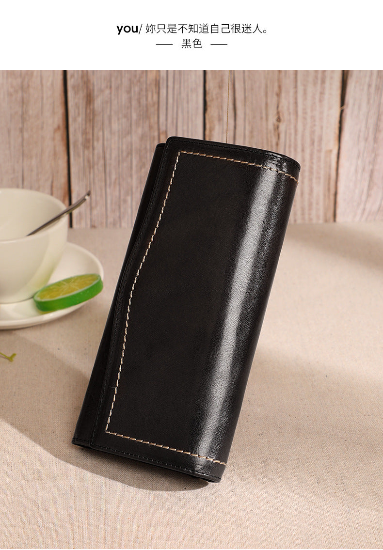 Ladies wallet long genuine leather clutch bag large capacity wallet cowhide wallet bifold wallet retro long wallet