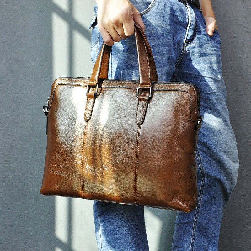 Men's Briefcase Cowhide Genuine Leather Handbag Business Computer Bag for Men
