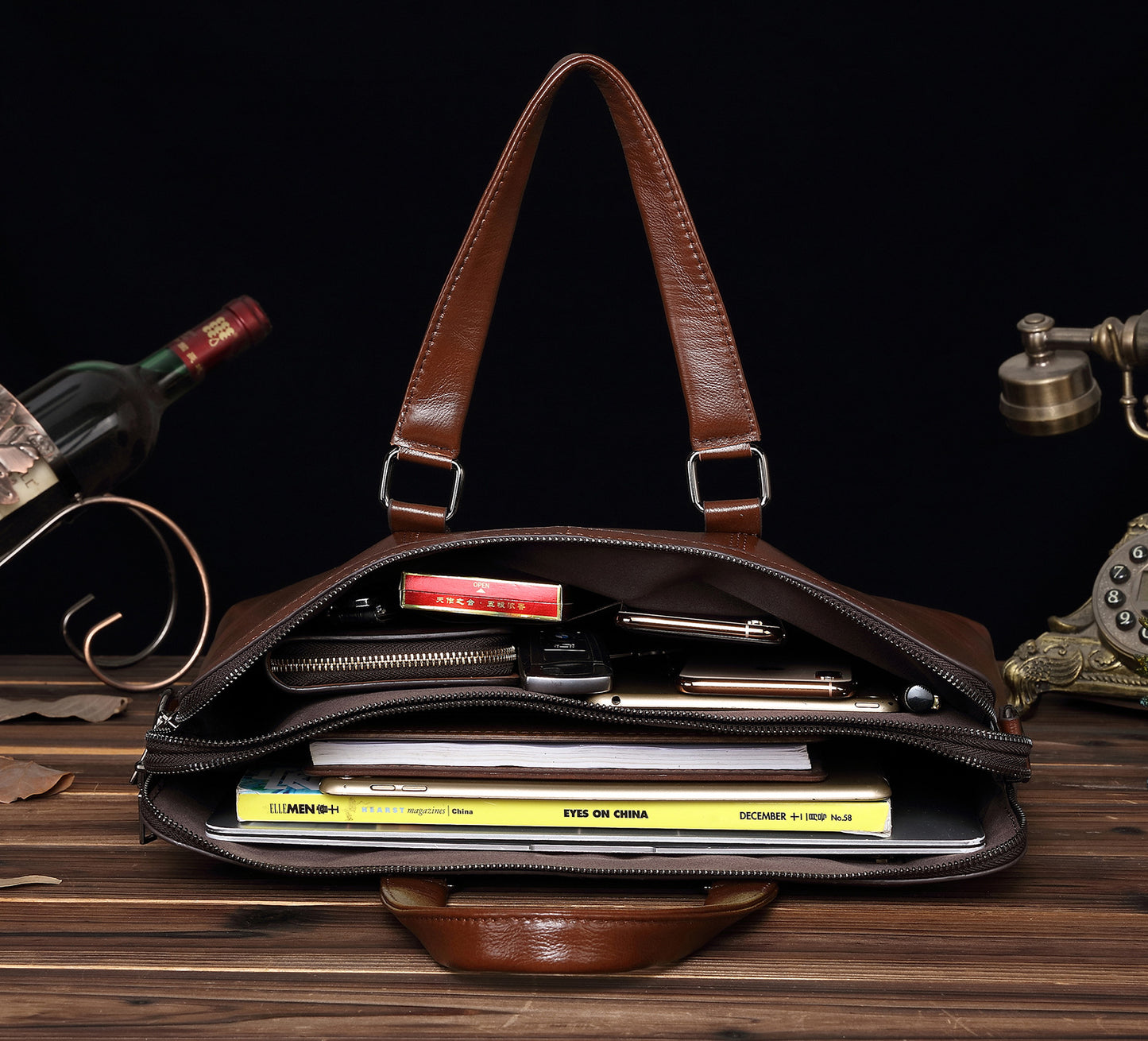 Men's Briefcase Cowhide Genuine Leather Handbag Business Computer Bag for Men