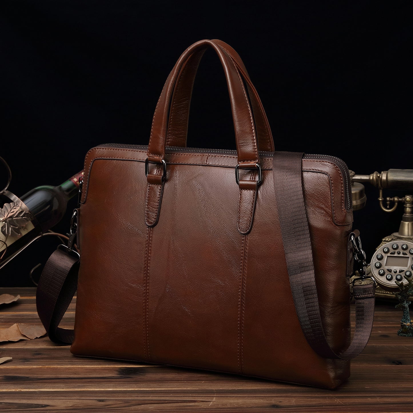 Men's Briefcase Cowhide Genuine Leather Handbag Business Computer Bag for Men