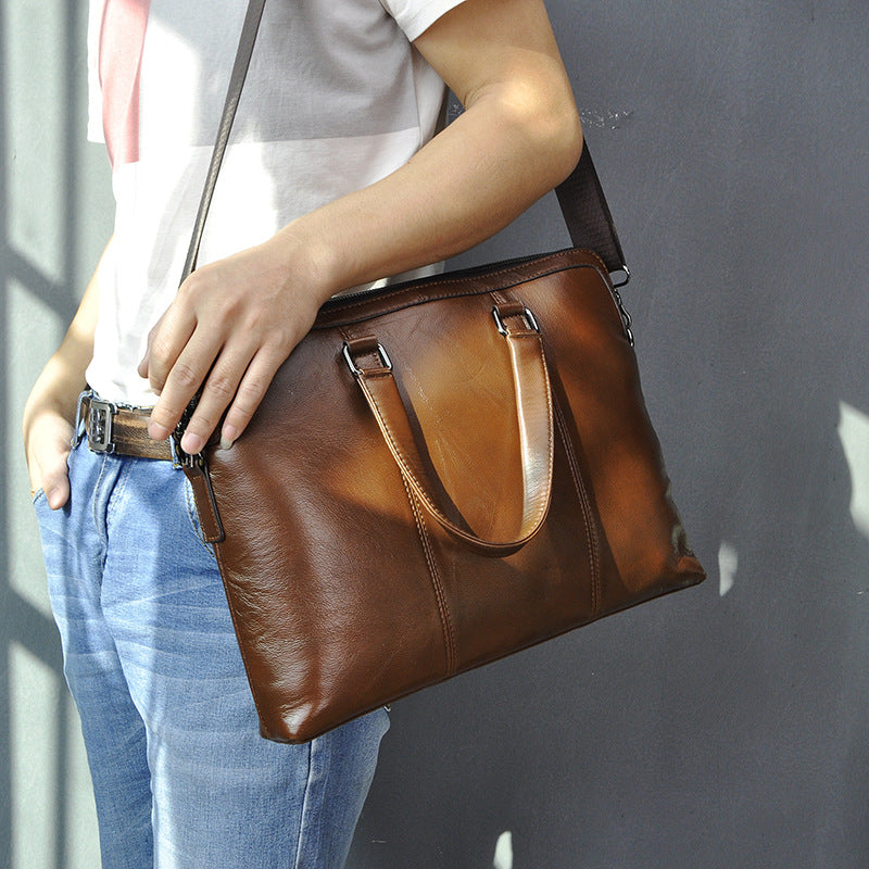 Men's Briefcase Cowhide Genuine Leather Handbag Business Computer Bag for Men