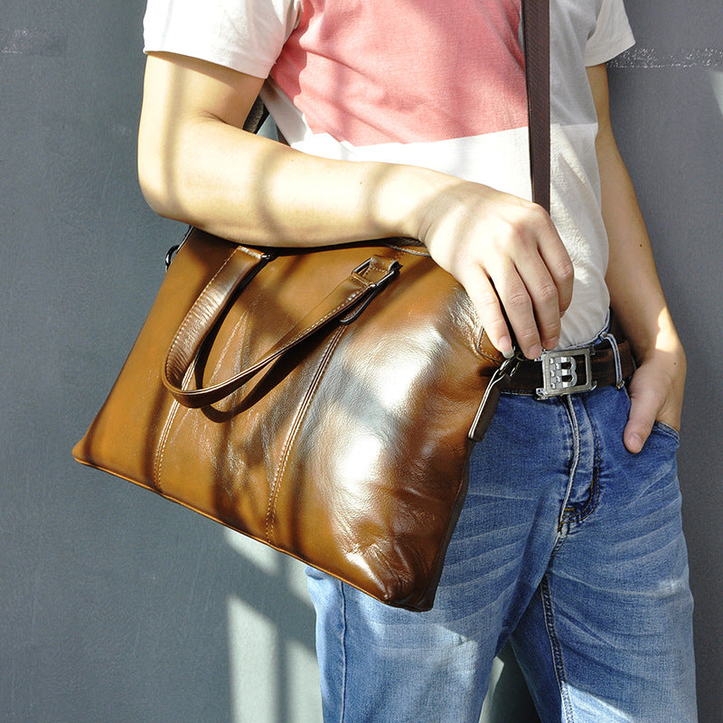 Men's Briefcase Cowhide Genuine Leather Handbag Business Computer Bag for Men