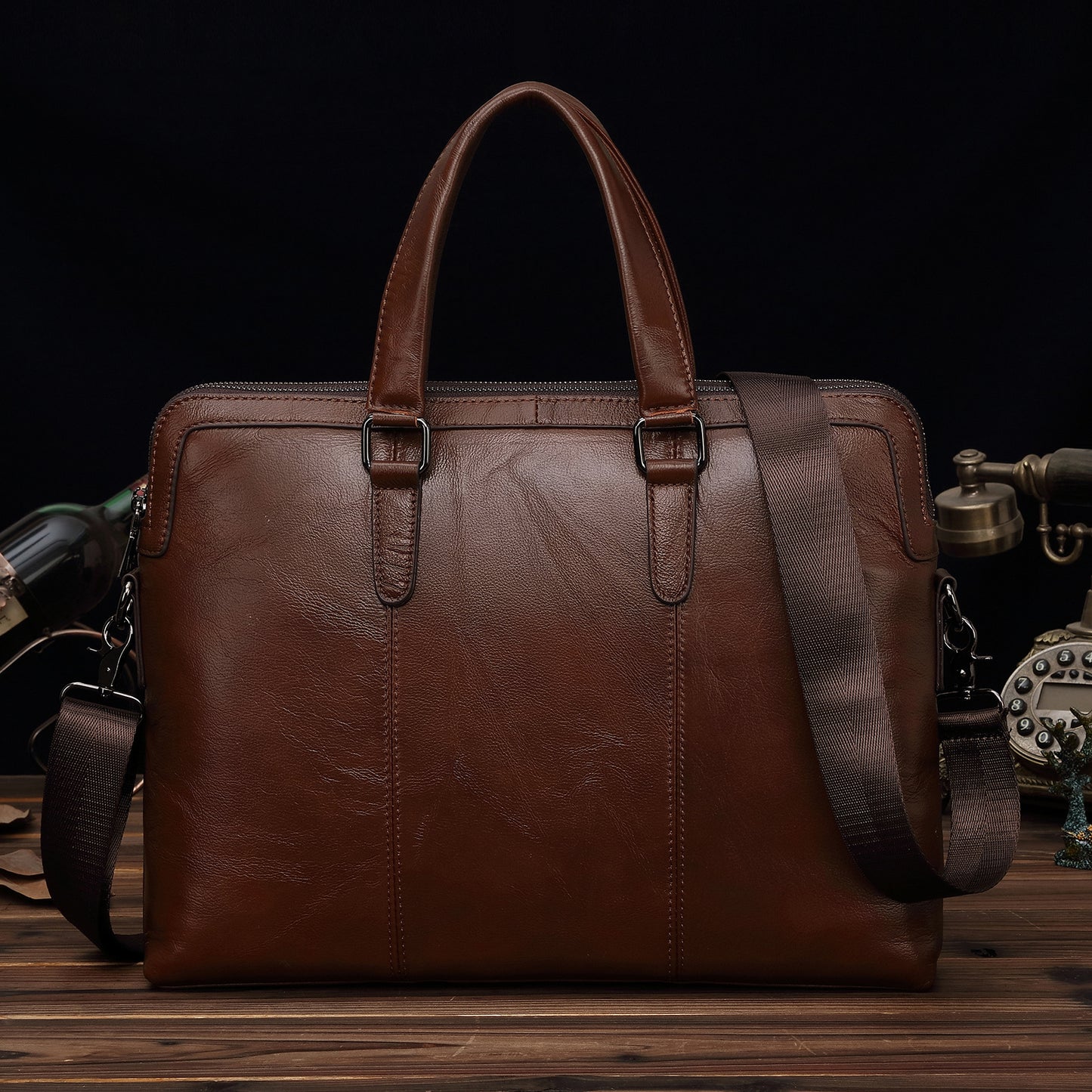 Men's Briefcase Cowhide Genuine Leather Handbag Business Computer Bag for Men