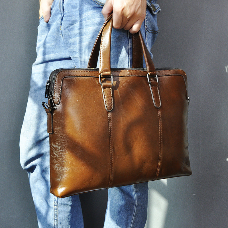 Men's Briefcase Cowhide Genuine Leather Handbag Business Computer Bag for Men