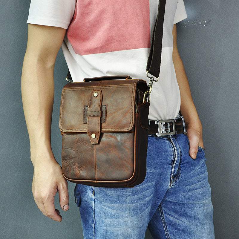 Men's Shoulder Bag Cowhide Genuine Leather Retro Outdoor Travel Crossbody Bag for Men