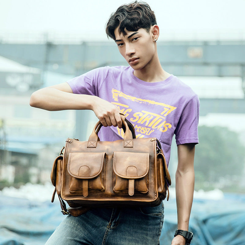 Men's original messenger bag Genuine cowhide leather handmade handbag crossbody shoulder bag for men