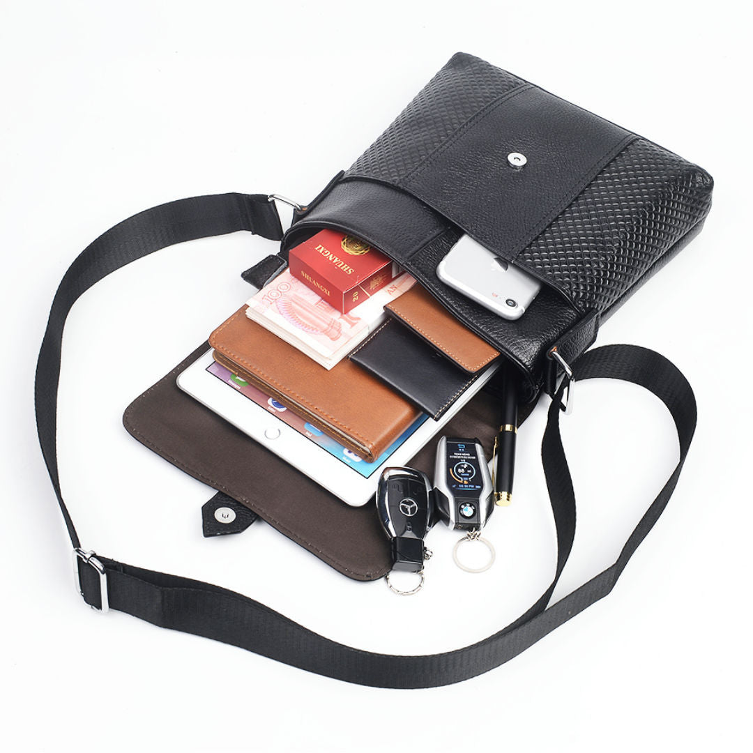 Men's Shoulder Bag Genuine Cowhide Leather Business Casual Crossbody Bag for Men