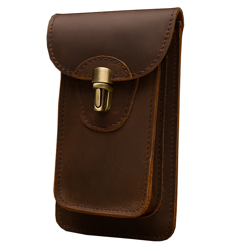 Men's Smartphone Pouch Waist Pouch Handmade Cow Leather Crazy Horse High Quality Men's Mini Bag Mobile Phone Bag