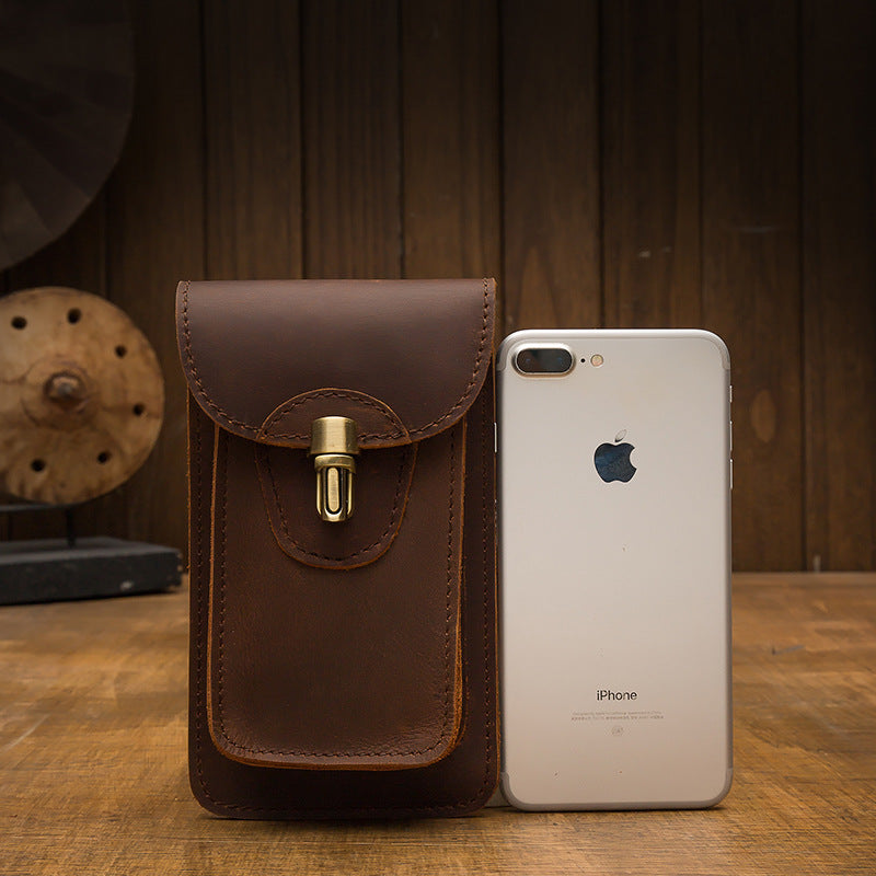 Men's Smartphone Pouch Waist Pouch Handmade Cow Leather Crazy Horse High Quality Men's Mini Bag Mobile Phone Bag