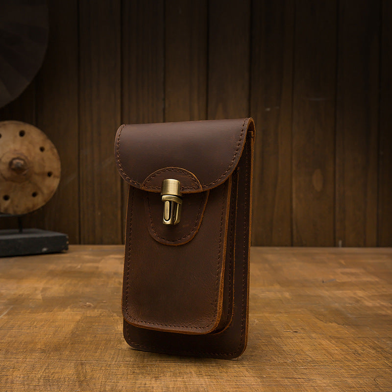 Men's Smartphone Pouch Waist Pouch Handmade Cow Leather Crazy Horse High Quality Men's Mini Bag Mobile Phone Bag
