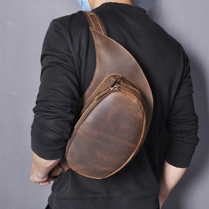 Men's bust bag Genuine cowhide leather retro large capacity crossbody bag for men