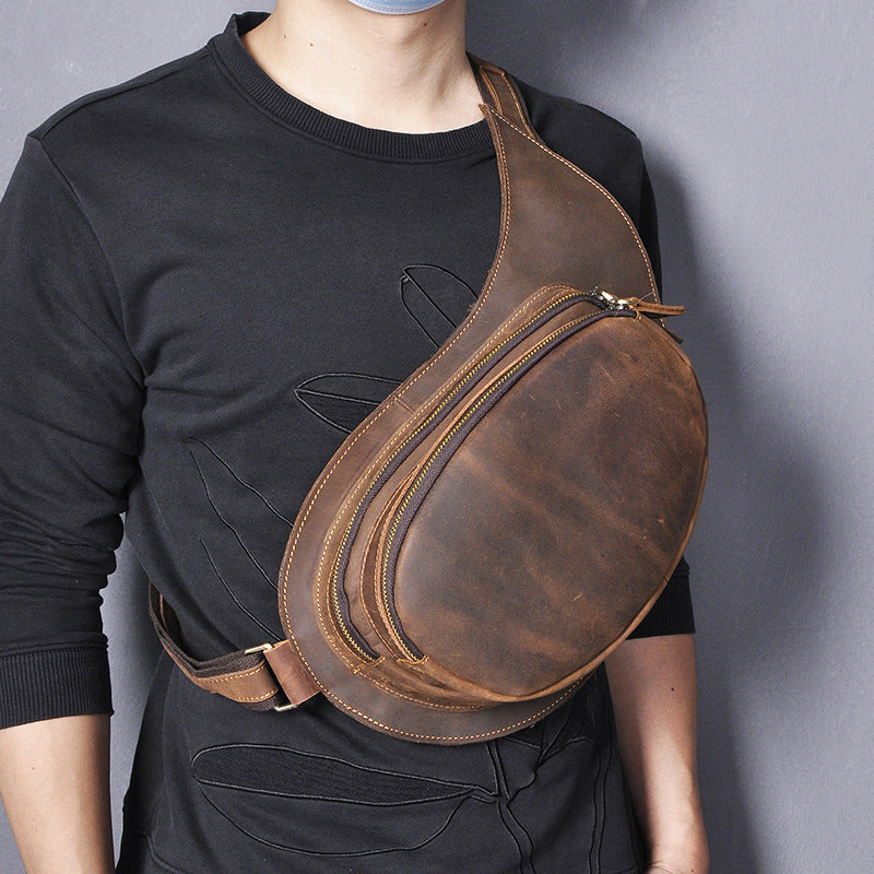 Men's bust bag Genuine cowhide leather retro large capacity crossbody bag for men